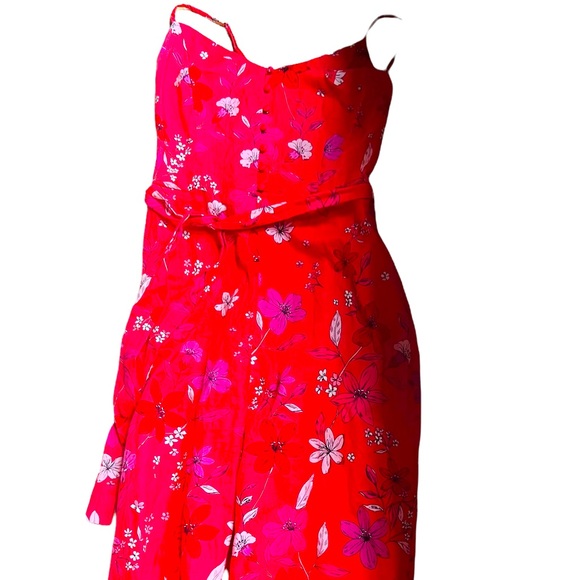 Red Jumpsuit. By Banana Republic. Tropical style. Waist tie Wide Leg Boho. - Picture 1 of 4